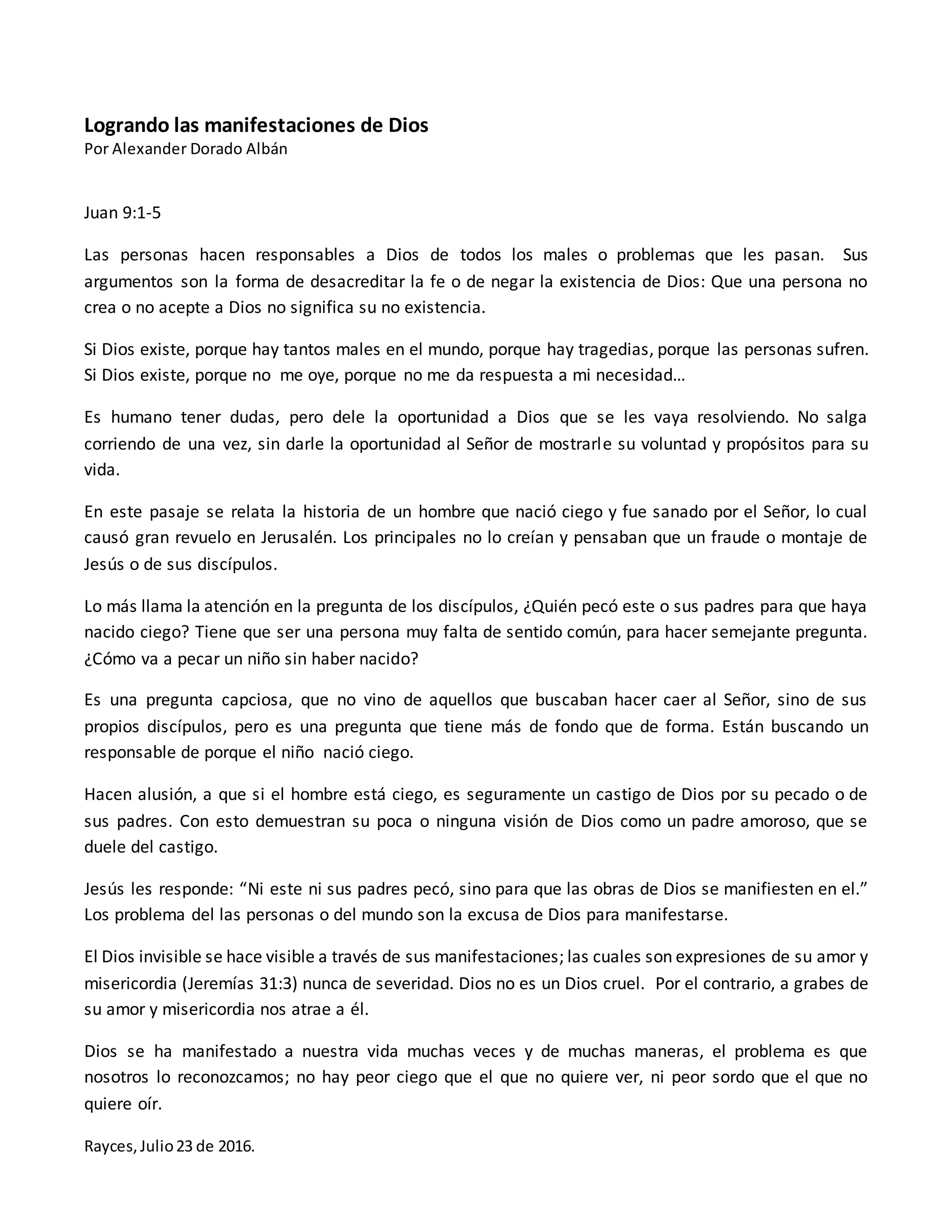 Logrando las manifestaciones de dios | DOCX