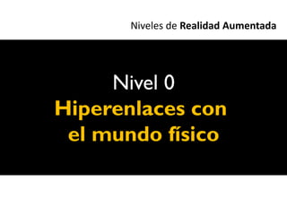 Niveles de Realidad Aumentada




     Nivel 0
Hiperenlaces con
 el mundo físico
 