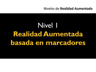 Niveles de Realidad Aumentada



        Nivel 1
 Realidad Aumentada
basada en marcadores
 