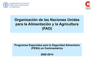 Programas Especiales para la Seguridad Alimentaria
(PESA) en Centroamérica
2000-2014
Organización de las Naciones Unidas
para la Alimentación y la Agricultura
(FAO)
 