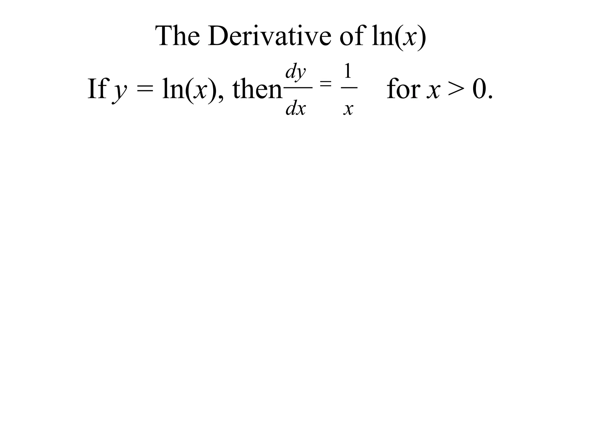 The Derivative of ln(x)If y = ln(x), then              for x > 0.