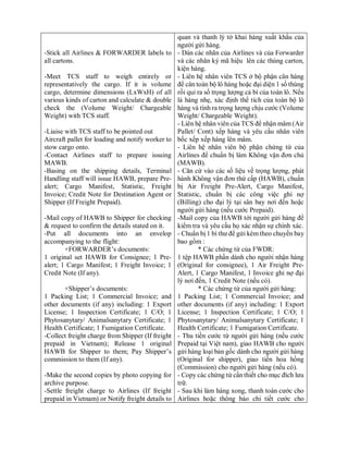 FORWARDER-Working Instructions for departments (eng-vnm) (s) | PDF