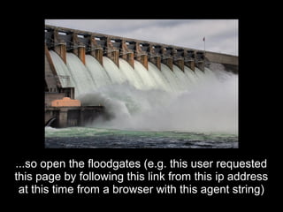 ...so open the floodgates (e.g. this user requested...so open the floodgates (e.g. this user requested
this page by following this link from this ip addressthis page by following this link from this ip address
at this time from a browser with this agent string)at this time from a browser with this agent string)
 