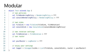 Modular
Implement you own sink, router, policy, rotation
 