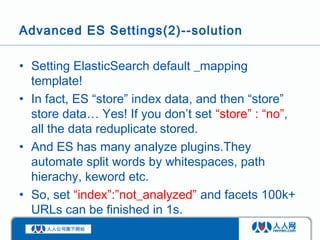 Advanced ES Settings(2)--solution

• Setting ElasticSearch default _mapping
  template!
• In fact, ES “store” index data, ...