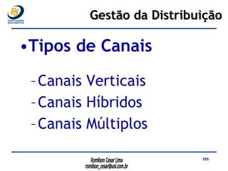 Tipos de Canais Canais Verticais Canais Híbridos Canais Múltiplos Gestão da Distribuição 