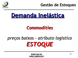 Commodities preços baixos - atributo logístico ESTOQUE Gestão de Estoques Demanda Inelástica 