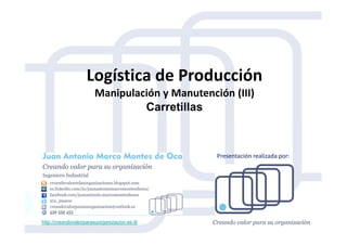 Logística de Producción
Manipulación y Manutención (III)
Carretillas
http://creandovalorparasuorganizacion.es.tl/
Presentación realizada por:
 