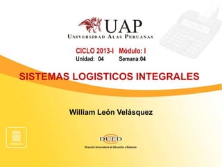 William León Velásquez
CICLO 2013-I Módulo: I
Unidad: 04 Semana:04
SISTEMAS LOGISTICOS INTEGRALES
 