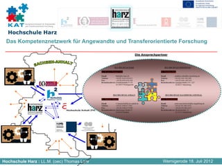 Kompetenznetzwerk für Angewandte
          und Transferorientierte Forschung


  Hochschule Harz
 Das Kompetenznetzwerk für Angewandte und Transferorientierte Forschung




Hochschule Harz : LL.M. (oec) Thomas Lohr              Wernigerode 18. Juli 2012
 