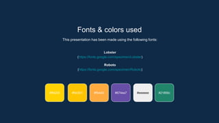 Fonts & colors used
This presentation has been made using the following fonts:
Lobster
(https://fonts.google.com/specimen/Lobster)
Roboto
(https://fonts.google.com/specimen/Roboto)
#21856c
#ffab40
#fdc501
#ffd200 #674ea7 #eeeeee
 