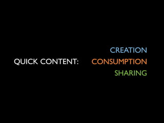 QUICK CONTENT:

CREATION	

CONSUMPTION	

SHARING

 