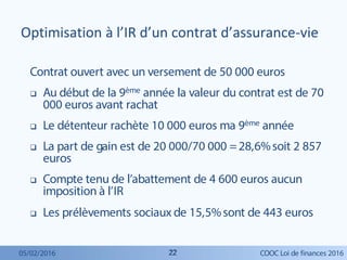 2222
Contrat ouvert avec un versement de 50 000 euros
 Au début de la 9ème année la valeur du contrat est de 70
000 euros...