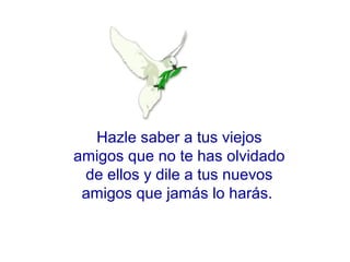 Hazle saber a tus viejos
amigos que no te has olvidado
de ellos y dile a tus nuevos
amigos que jamás lo harás.
 