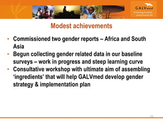 GALVmed and gender: Challenges and lessons learned