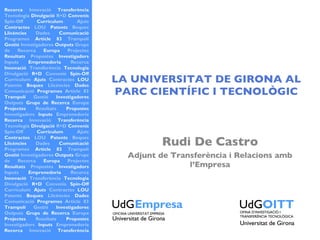 LA UNIVERSITAT DE GIRONA AL PARC CIENTÍFIC I TECNOLÒGIC Rudi De Castro Adjunt de Transferència i Relacions amb l’Empresa 