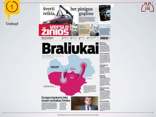 !               Sverti
                reikia,
                                                                                                  bet pinigus
                                                                                                       grąžins        Gediminas Kazlauskas, aplinkos ministras, pa-
                                                                                                                      aiškino, kad už automobilio padangas, akumu-
                                                                                                                      liatorius ar filtrus mokėti nebereikia. Toks mo-
                                                                                                                      kestis galiojo pusantrų metų. Reikalavimas
                                                                                                                                                                                                                              
                                                                                                                      sverti įvežamų dėvėtų automobilių detales liko
                                                                                                                      nepanaikintas. 3 p.
                                                                                                                                                                                                     Šiandien
Titelkopf                                                                                                              Vilnius                                                            Švariems bus
                                                                                                                       skolinasi                                                          lengviau
                                                                                                                                                                                          „Šnekame su asociacijomis,
                                                                                                                       „O ką, dabar nereikia mokė-                                        kokios skatinimo priemonės
                                                                                                                       ti paskolų? Reikia“, – paaiški-                                    duotų apčiuopiamos naudos
                                                                                                                       no Vilius Navickas, Vilniaus                                       įmonėms, paragintų veik-
                                                                                                                       meras, pranešęs apie pla-                                          ti skaidriai ir sąžiningai“, –
                                                                                                                       nus skolintis beveik 250 mln.                                      dėsto Artūras Klerauskas,
                                                                                                                       Lt 3 p.                                                            VMI viršininko pavaduoto-
                                                                                                                                                                                          jas. 6 p.


            Ketvirtadienis
            2010 gegužės 27 d. Nr. 99 (3251)
                                                                             OMX Vilnius 297,52
                                                                                  -0,01%
                                                                                                  MSCI Euro* 751,13
                                                                                                      +2,58%
                                                                                                                      USD/LTL 2,8101
                                                                                                                           -0,10%
                                                                                                                                               Nafta „Brent“, Londone* 71,81
                                                                                                                                                     +3,21%                     * 18:07
                                                                                                                                                                         Lietuvos laiku
                                                                                                                                                                                                                     Kaina
                                                                                                                                                                                                                     3,5 Lt




            Braliukai
                                                                                                                                                                                          Šviestų ir
                                                                                                                                                                                          Baltarusijoje
                                                                                                                                                                                          Pieno perdirbimo bendro-
                                                                                                                                                                                          vėms žaliavos brangimą ir
                                                                                                                                                                                          silpną produkcijos paklau-
                                                                                                                                                                                          są vidaus rinkoje kompen-
                                                                                                                                                                                          suoja eksporto rinkos. „Pie-
                                                                                                                                                                                          no žvaigždės“ netrukus gali
                                                                                                                                                                                          įkelti koją į Baltarusiją. 11 p.

                                                                                                                                                                                          Gali ir smulkusis
                                                                                                                                                                                          Iš pirmo žvilgsnio tolimos
             Investicijos Abi nukentėjo,                                                                                                                                                  rinkos gali pasirodyti ne to-
                                                                                                                                                                                          kios jau nepasiekiamos, kai
             abi patrauklios                                                                                                                                                              su jomis susipažįstama. Už-
                                                                                                                                                                                          sienio rinkas galima prisijau-
                                                                                                                                                                                          kinti ir įsitvirtinti jose, sako
                                                                                                                                                                                          Donatas Veinšreideris, UAB
                                                                                                                                                                                          „Jūrės medis“ generalinis di-
                                                                                                                                                                                          rektorius. 14 p.

                                                                                                                                                                                          Nebeišsitenka
                                        Lietuvos ir Latvijos
                                        u sienio prekyba,
                                                                                                                                                                                          Londone
                                                                                                  IMPORTAS                                                                                „Lituanica uk ltd“ jau pla-
                                          2010 m. I ketv., mln. Lt
                                                                                                  642,1
                                                                                                                                                                                          nuoja atidaryti naują preky-
                                                                                                                                                                                          bos centrą. Pirmasis, įsikū-
                                                                                                                                                                                          ręs Rytų Londone, savinin-
                                                                                                                                                                                          kus džiugina – čia kuriasi
                                                                                                                                                                                          amatininkai, o turkai ateina
                                                                                                                                                                                          pirkti kefyro. 6 p.

                                                                                                  EKSPORTAS
                                                                                                                                                                                          Išsiskyrė
                                                                                                                                                                                          akcininkai
                                                                                                  987                                     ŠALTINIS: STATISTIKOS
                                                                                                                                               DEPARTAMENTAS
                                                                                                                                                                                          Vilniuje ir Kaune veikiančių
                                                                                                                                                                                          restoranų „Dienos sriuba“ sa-
                                                                                                                                                                                          vininkas liko tik vienas – ak-
                                                                                                                                                                                          cininkai dėl skirtingo požiū-
                                                                                                                                                                                          rio į verslo ateitį nuspren-
                                                                                                                                                                                          dė išsiskirti ir tuo paskati-
                                                                                                                                                                                          no diskusiją, kad restoranų
                                                                                                                                                                                          verslas labiau skirtas profesi-
                   ABI KAIMYNS viena kitai yra                                                                                     Lietuvos ir Latvijos verslininkams                    onalams. 6 p.
                 svarbiausios usienio prekybos partners                                                                           artimiausių kaimynų rinka ir to-
                                                                                                                                    liau lieka svarbiausioji, nors abi ša-
                                                                                                                                    lys bene labiausiai nukentėjo dėl
                                                                                                                                                                                          Žirklių siūlytojų
                                                                                                                                    recesijos Europoje. Investuoto-                       daugėja
                                                                                                                                    jus skatina noras augti, o geriausia                  Dėl vyriausybių skolų išsi-
                                                                                                                                    pradėti augti įsitvirtinant kaimy-                    vysčiusios šalys vėliausiai ki-
                                                                                                                                    nų rinkoje. 4, 5 p.                                   tais metais turės pradėti ma-
                                                                                                                                                                                          žinti viešąsias išlaidas ir kel-
                                                                                                                                                                                          ti mokesčius, perspėja Eko-
                                                                                                                                                                                          nominio bendradarbiavimo
                                                                                                                                                                                          ir plėtros organizacija. Ta-

            Europos bankams teks                                                                                                                                                          čiau analitikai kartu didina
                                                                                                                                                                                          pasaulio ekonomikos augimo
                                                                                                                                                                                          prognozes. 8 p.

            kaupti savi alpos fondus                                                                                                                                                      Kirpti protingai
            Europos Komisija kuria planą, kaip apmo-                   STASYS KROPAS,                                                                                                     „Tai yra paprasta, bet nelen-
            kestinti bankus, kad jų žlugimas neužgultų               Lietuvos bank asociaci-                                                                                             gva“, – apie japonų korpora-
            valstybės pečių, kai juos tenka gelbėti mili-            jos prezidentas: „Pinigai                                                                                            cijos „Toyota“ gamybos sis-
            jardinėmis sumomis iš valstybės biudžeto.                i niekur neatsiranda.                                                                                               temos įgyvendinimą įmonė-
            Bankai būtų apmokestinami pagal jų balan-                Tam tikra dalis pelno                                                                                                se sako Samuelis Obara, ben-
            sų dydį, turtą arbą įsipareigojimus, mokes-              sumat, bet turbt                                                                                                 drovės „Honsha“, mokančios
            čiai būtų siejami ir su bankų pelnu bei pre-             bt renkama dalis ir i                                                                                             ir konsultuojančios šią siste-
            mijomis. 8 p.                                            paslaug mokesio.“                                                                                                  mą diegiančias įmones, kon-
                                                                                                                                                                                          sultantas. 9 p.




                                                                 www.ulfgruener.de Juni 2010 für Verband Deutscher Lokalzeitungen
 