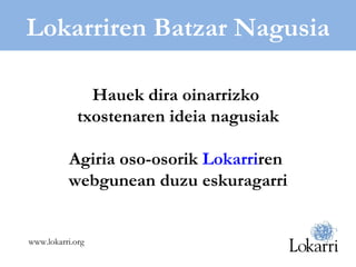 Lokarriren Batzar Nagusia Hauek dira oinarrizko  txostenaren ideia nagusiak Agiria oso-osorik  Lokarri ren   webgunean duzu eskuragarri www.lokarri.org 