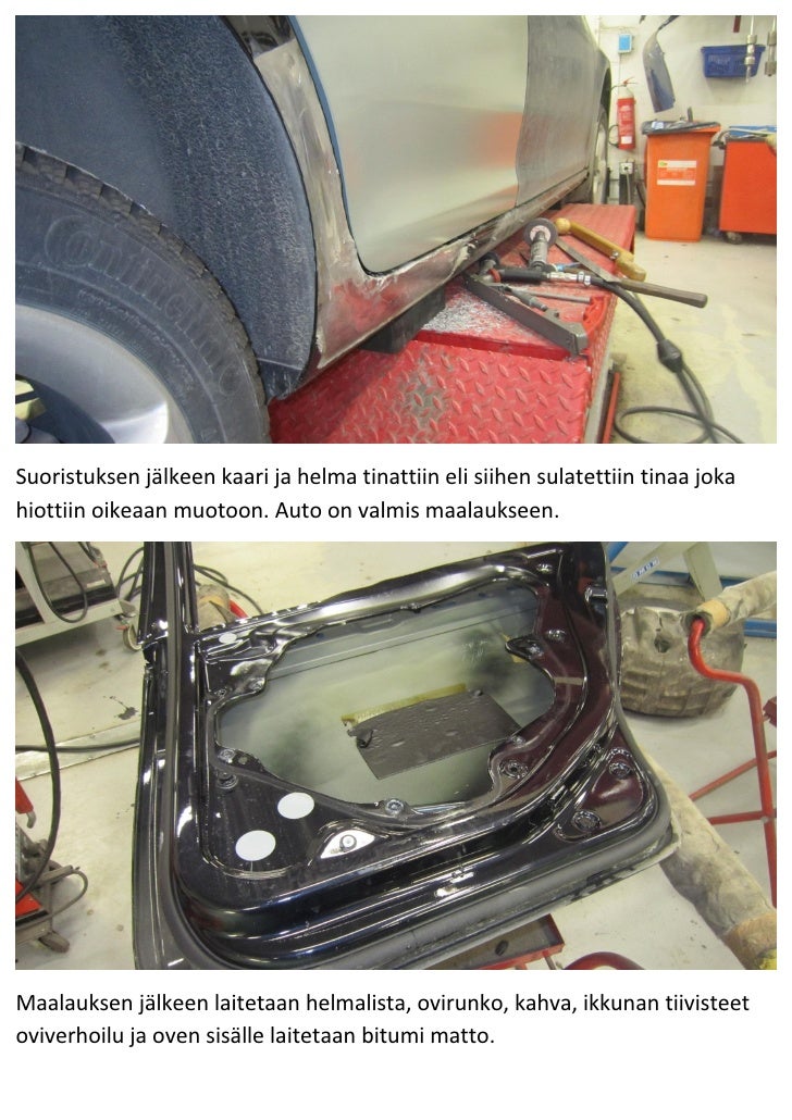 Lokasuojan kaaren oikaisu ja oven vaihto