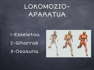 LOKOMOZIO-
APARATUA
1-Eskeletoa
2-Giharrak
3-Osasuna
 