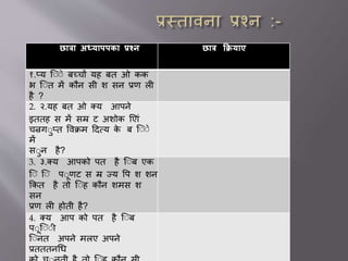 1.
छात्रा अध्यापपका प्रश्न छात्र क्रियाए
१.प्य ए े बच्चों यह बत ओ कक
भ ए त में कौन सी श सन प्रण ली
है ?
2. २.यह बत ओ क्य आपने
इततह स में सम्र ट अशोक एए ां
चन्रग प्त विक्रम दित्य के ब ए े
में
स न है?
3. ३.क्य आपको पत है ए ब एक
ए ए प णट स म्र ज्य वप श शन
ककत है तो ए ह कौन शमस श
सन
प्रण ली होती है?
4. क्य आप को पत है ए ब
प ए ी
ए नत अपने मलए अपने
प्रतततनधि
 