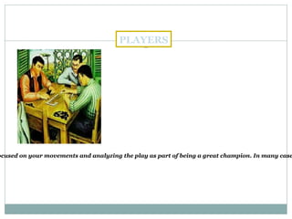 PLAYERS The game usually played with four players in pairs. Can also be played solo yet you can play only as part a practice focused on your movements and analyzing the play as part of being a great champion. In many cases, the domino game can be played with 2,4,6,8,10 or 12 people and have to divide the cards as the number of players. 