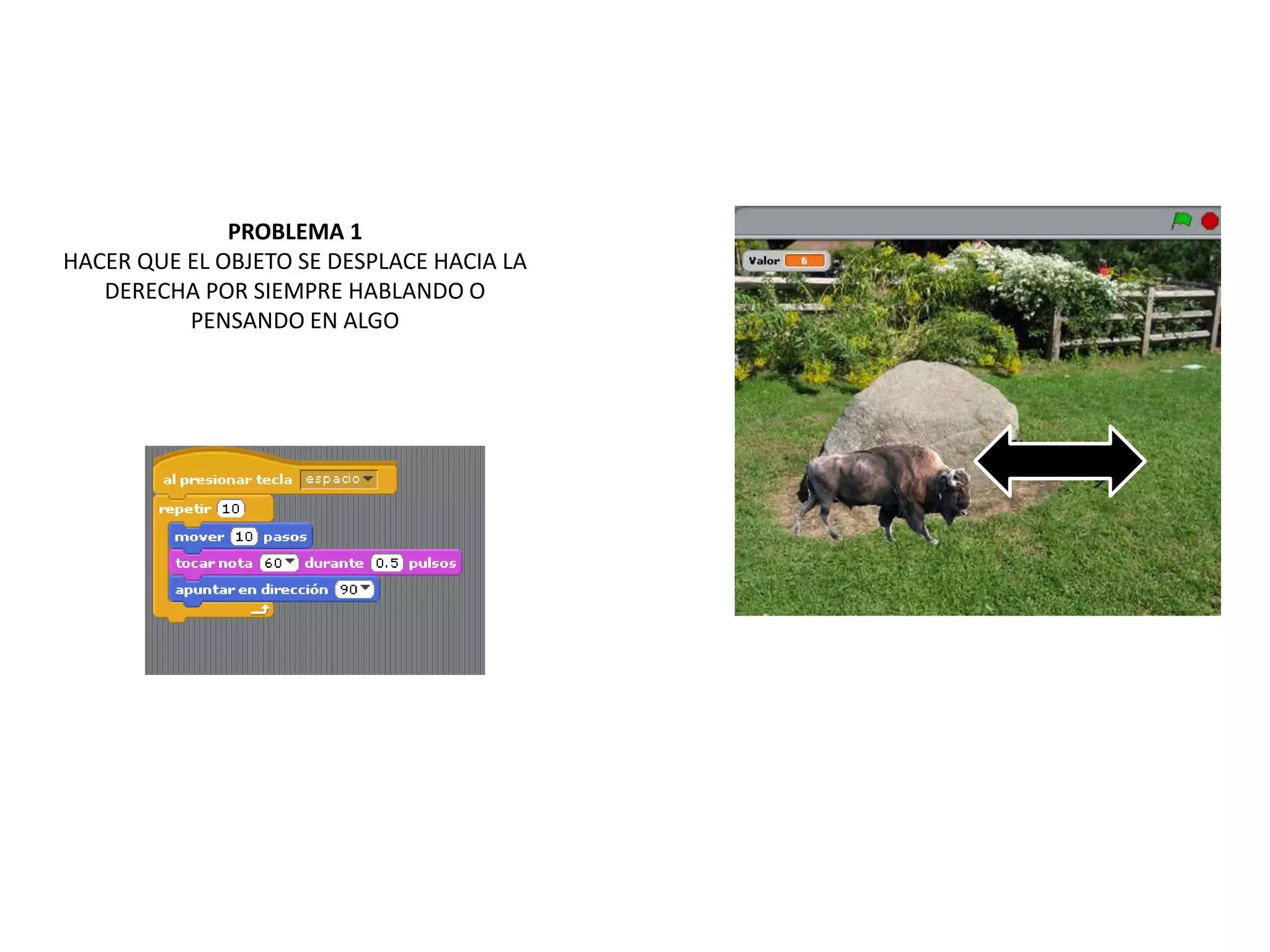 PROBLEMA 1
HACER QUE EL OBJETO SE DESPLACE HACIA LA
DERECHA POR SIEMPRE HABLANDO O
PENSANDO EN ALGO
 