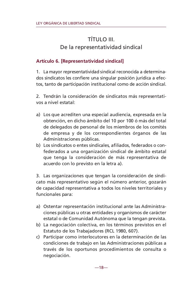 Ley Orgánica de Libertad Sindical Ley Orgánica de Libertad Sindical