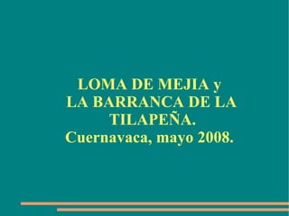 LOMA DE MEJIA y
LA BARRANCA DE LA
     TILAPEÑA.
Cuernavaca, mayo 2008.
 