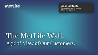 Jason Lombardo
Software Engineer @ MetLife
SWAT Development
The MetLife Wall.
A 360° View of Our Customers.
 