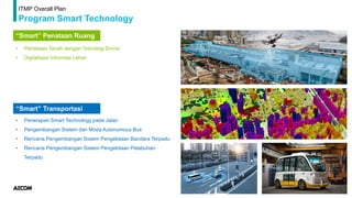 ITMP Overall Plan
Program Smart Technology
“Smart” Penataan Ruang
“Smart” Transportasi
• Pemetaan Tanah dengan Teknologi Drone
• Digitalisasi Informasi Lahan
• Penerapan Smart Technology pada Jalan
• Pengembangan Sistem dan Moda Autonomous Bus
• Rencana Pengembangan Sistem Pengelolaan Bandara Terpadu
• Rencana Pengembangan Sistem Pengelolaan Pelabuhan
Terpadu
 