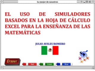 Lo mejor de nosotros




EL   USO    DE    SIMULADORES
BASADOS EN LA HOJA DE CÁLCULO
EXCEL PARA LA ENSEÑANZA DE LAS
MATEMÁTICAS
          JULIO AVILES ROMERO
 