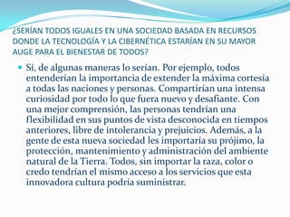 CÓMO SE DISTRIBUIRÍAN LOS RECURSOS EQUITATIVAMENTE EN UNA SOCIEDAD BASADA EN RECURSOS?La distribución de bienes y servicios sin el uso de dinero o divisas, se lograría a través del establecimiento de centros de distribución. Los centros de distribución serían similares a exposiciones donde se podrían explicar y demostrar las ventajas de los nuevos productos.       Por ejemplo, si usted visitara un Parque Nacional, usted podría verificar una cámara o una videograbadora, usarla y después devolverla a otro centro de distribución o a un buzón de devolución rápida eliminando el mantenimiento y almacenamiento. Además de centros computarizados en todas las comunidades donde se mostrarán los productos, habrá pantallas planas tridimensionales en cada hogar. Si usted desea un producto, puede hacer el pedido y el producto será inmediatamente enviado a su residencia.( Recuerde que con las “no limitaciones monetarias” habría una creciente educación relevante que causaría un crecimiento tecnológico sin precedentes a través  del conocimiento y utilización adecuada del método científico, y las ciudades serían reconstruidas en modelos más eficientes que permitan que la distribución de los productos siquiera necesiten de mano de obra humana)       La materia prima para la manufactura de los productos puede ser desplazada directamente a las instalaciones de la fábrica, mediante “secuencias” de transporte automatizado, como conductos y tubos neumáticos. Un sistema automatizado de inventario puede conectarse a los centros de distribución y fábricas, y así coordinar la producción con la demanda y   proveer una constante evaluación de preferencias y consumo. De esta manera, puede mantenerse una economía equilibrada. La escasez, la sobreproducción y los desechos pueden ser eliminados.