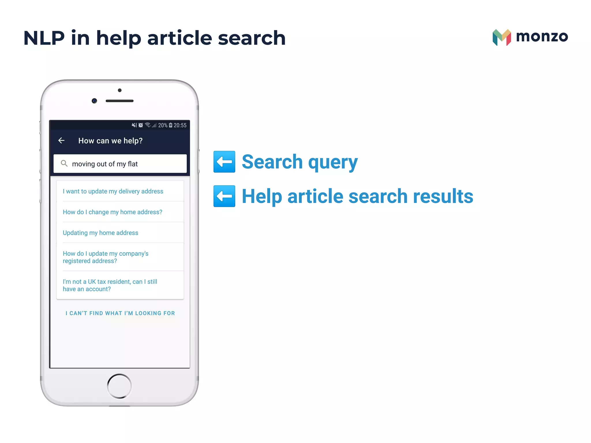 NLP in help article search
⬅ Search query
⬅ Help article search results
 