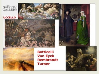 UCCELLO
Botticelli
Van Eyck
Rembrandt
Turner
 