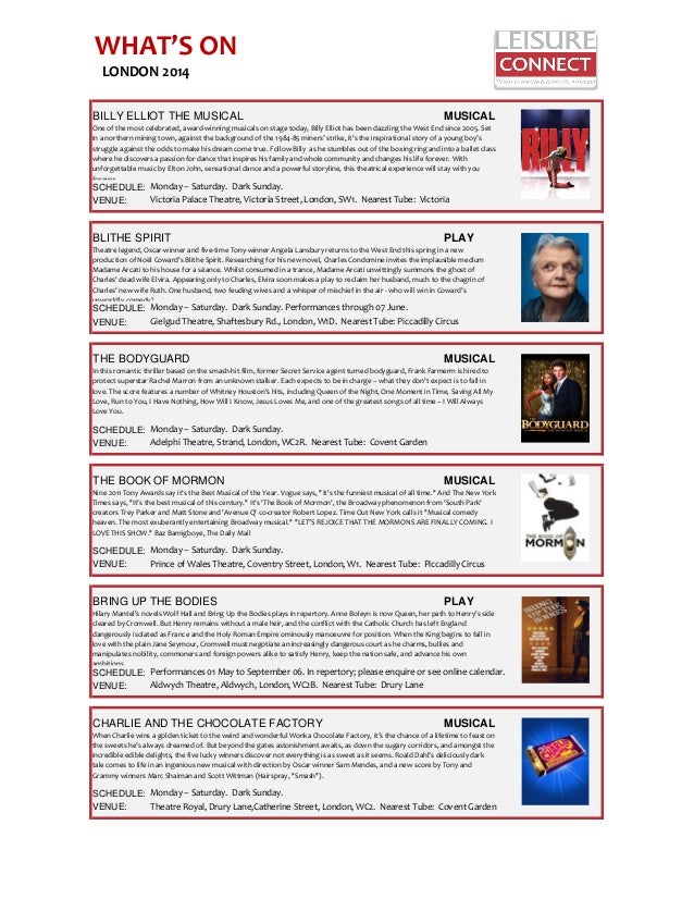 London 2014 Theater Entertainment Schedule