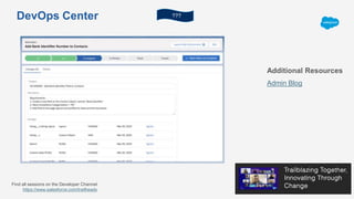 DevOps Center
Additional Resources
Admin Blog
???
Find all sessions on the Developer Channel
https://www.salesforce.com/trailheadx
 