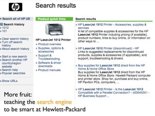 More fruit:
                            small search




More fruit:
teaching the search engine
to be smart at Hewlett-Packard
 