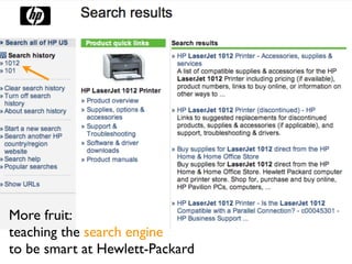 More fruit:
                            small search




More fruit:
teaching the search engine
to be smart at Hewlett-Packard
 