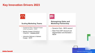 ©2023 Adobe. All Rights Reserved. Adobe Confidential.
©2023 Adobe. All Rights Reserved. Adobe
Confidential.
Key Innovation Drivers 2023
Engagement Map in Marketo Engage
(visual campaigns) – NEW!
 