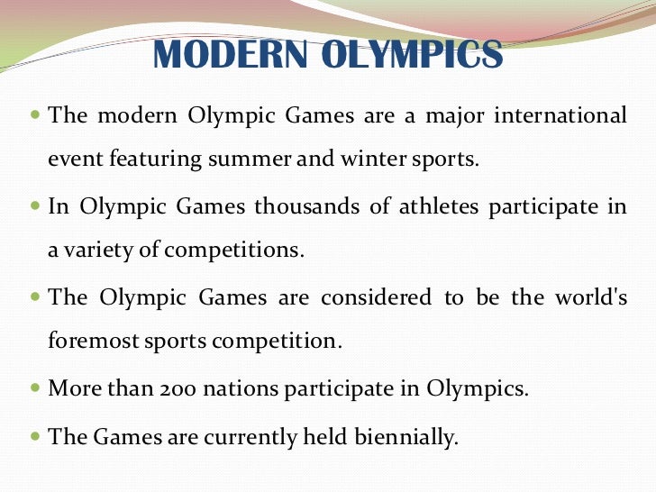 the modern olympic movement Submitted by: norbert müller the origin of the idea of peace in the modern olympic movement the olympic games took place in ancient greece 293 times from 776 bc up to 393 ad, ie over a. the modern olympic movement Submitted by: norbert müller the origin of the idea of peace in the modern olympic movement the olympic games took place in ancient greece 293 times from 776 bc up to 393 ad, ie over a.