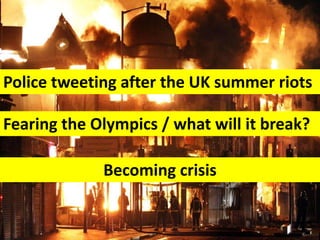 Police tweeting after the UK summer riots

Fearing the Olympics / what will it break?

             Becoming crisis
 