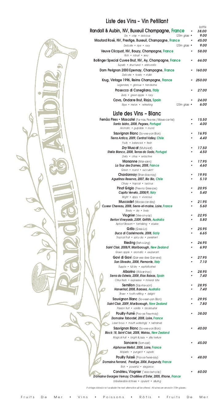 restaurant wine list