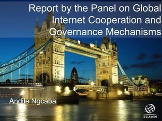 Text
Report by the Panel on Global
Internet Cooperation and
Governance Mechanisms
Andile Ngcaba
 