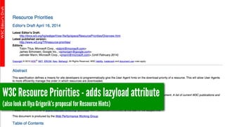 W3C Resource Priorities - adds lazyload attribute 
(also look at Ilya Grigorik’s proposal for Resource Hints) 
 