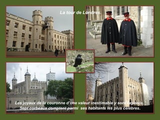 La tour de Londres.




Les joyaux de la couronne d’une valeur inestimable y sont exposés.
  Sept corbeaux comptent parmi ses habitants les plus célèbres.
 