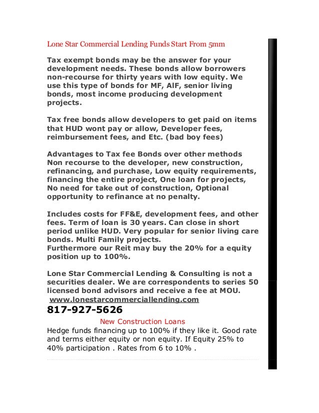 Lone star commercial lending funds start from 5mm