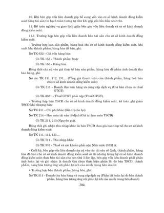 10. Khi bªn gãp vèn liªn doanh gãp bæ sung vèn vµo c¬ së kinh doanh ®ång kiÓm
so¸t b»ng tµi s¶n th× h¹ch to¸n t−¬ng tù nh− khi gãp vèn lÇn ®Çu nªu trªn.
     11. KÕ to¸n nghiÖp vô giao dÞch gi÷a bªn gãp vèn liªn doanh vµ c¬ së kinh doanh
®ång kiÓm so¸t:
     11.1. Tr−êng hîp bªn gãp vèn liªn doanh b¸n tµi s¶n cho c¬ së kinh doanh ®ång
kiÓm so¸t:
     - Tr−êng hîp b¸n s¶n phÈm, hµng ho¸ cho c¬ së kinh doanh ®ång kiÓm so¸t, khi
xuÊt kho thµnh phÈm, hµng hãa ®Ó b¸n, ghi:
     Nî TK 632 - Gi¸ vèn hµng b¸n
          Cã TK 155 - Thµnh phÈm; hoÆc
          Cã TK 156 - Hµng hãa.
     §ång thêi c¨n cø vµo gi¸ thùc tÕ b¸n s¶n phÈm, hµng hãa ®Ó ph¶n ¸nh doanh thu
b¸n hµng, ghi:
     Nî c¸c TK 111, 112, 131,... (Tæng gi¸ thanh to¸n cña thµnh phÈm, hµng ho¸ b¸n
                cho c¬ së kinh doanh ®ång kiÓm so¸t)
          Cã TK 511 - Doanh thu b¸n hµng vµ cung cÊp dÞch vô (Gi¸ b¸n ch−a cã thuÕ
                      GTGT)
          Cã TK 3331 - ThuÕ GTGT ph¶i nép (ThuÕ GTGT).
    - Tr−êng hîp b¸n TSC§ cho c¬ së kinh doanh ®ång kiÓm so¸t, kÕ to¸n ghi gi¶m
TSC§ khi nh−îng b¸n:
     Nî TK 811 - Chi phÝ kh¸c (Gi¸ trÞ cßn l¹i)
     Nî TK 214 - Hao mßn tµi s¶n cè ®Þnh (Gi¸ trÞ hao mßn TSC§)
          Cã TK 211, 213 (Nguyªn gi¸).
     §ång thêi ghi nhËn thu nhËp kh¸c do b¸n TSC§ theo gi¸ b¸n thùc tÕ cho c¬ së kinh
doanh ®ång kiÓm so¸t:
     Nî TK 111, 112, 131,...
          Cã TK 711 - Thu nhËp kh¸c
          Cã TK 333 - ThuÕ vµ c¸c kho¶n ph¶i nép Nhµ n−íc (33311).
     - Cuèi kú, bªn gãp vèn liªn doanh c¨n cø vµo c¸c tµi s¶n cè ®Þnh, thµnh phÈm, hµng
hãa ®· b¸n cho c¬ së kinh doanh ®ång kiÓm so¸t cã l·i nh−ng trong kú c¬ së kinh doanh
®ång kiÓm so¸t ch−a b¸n tµi s¶n cho bªn thø 3 ®éc lËp, bªn gãp vèn liªn doanh ph¶i ph¶n
¸nh ho·n l¹i vµ ghi nhËn lµ doanh thu ch−a thùc hiÖn phÇn l·i do b¸n TSC§, thµnh
phÈm, hµng hãa t−¬ng øng víi phÇn lîi Ých cña m×nh trong liªn doanh:
     + Tr−êng hîp b¸n thµnh phÈm, hµng hãa, ghi:
     Nî TK 511 - Doanh thu b¸n hµng vµ cung cÊp dÞch vô (PhÇn l·i ho·n l¹i do b¸n thµnh
                 phÈm, hµng hãa t−¬ng øng víi phÇn lîi Ých cña m×nh trong liªn doanh)
                                          204
 