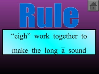 “eigh” work together to
make the long a sound

 