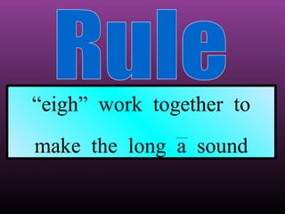 “eigh” work together to
make the long a sound

 